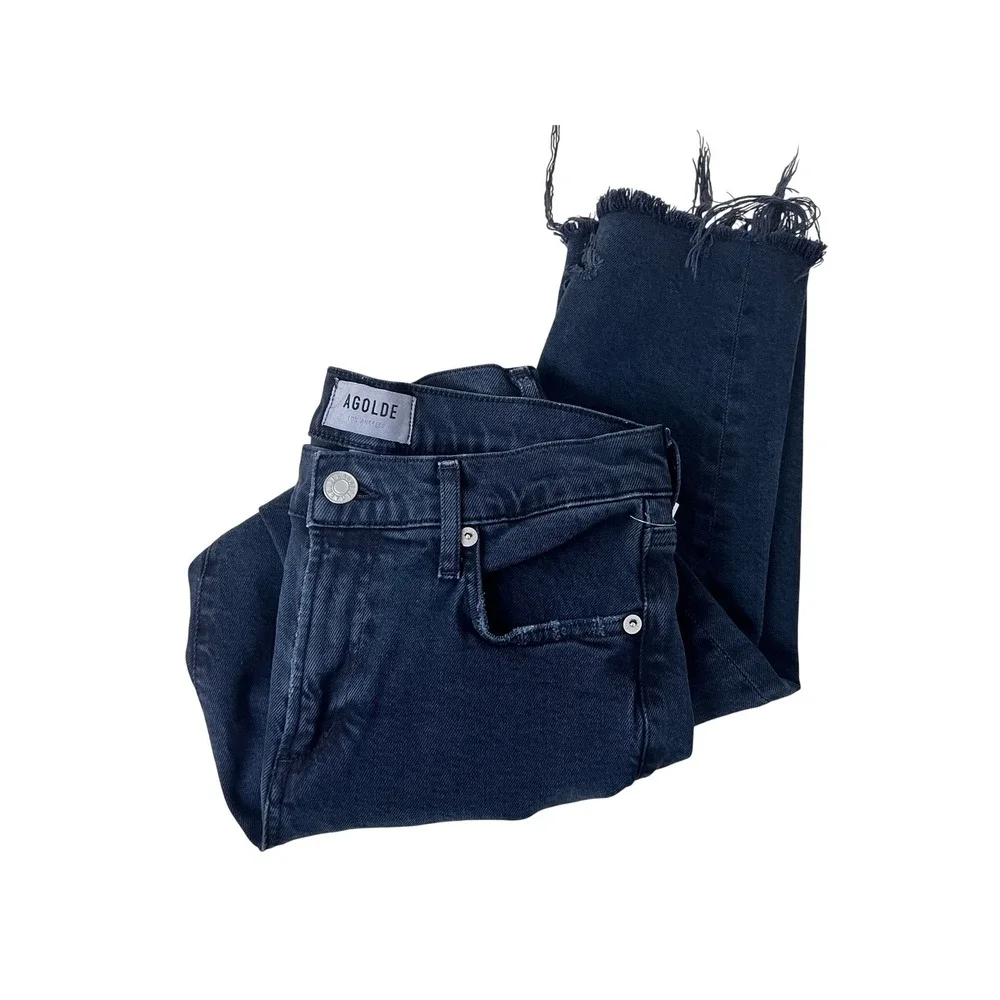 AGOLDE Skinny Jeans Women 25 Black Excellent Raw Hem High‎ Rise Distressed